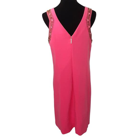 Lilly Pulitzer Largo Shift Dress Beaded Collar Coral Hot Pink Womens 8 Sheath - Picture 3 of 15